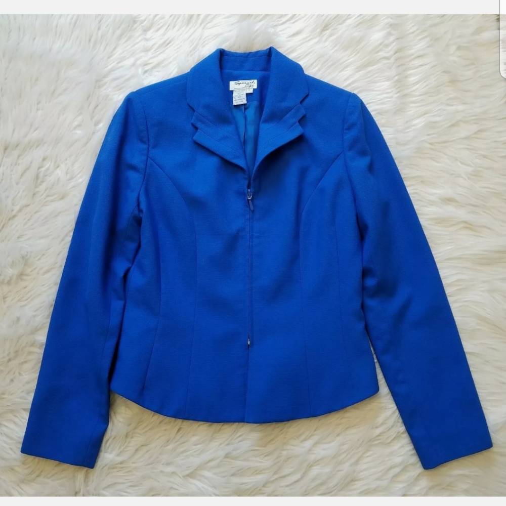 Spiegel Life Womens Dress Jacket Blazer Lined Royal Blue Sz 8 Zip Up Front